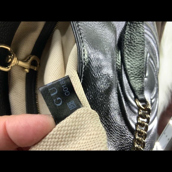 Auth GUCCI Tote Bag Soho Chain GG Black Leather Hand Bag & Leather Flower Charm - Picture 12 of 16